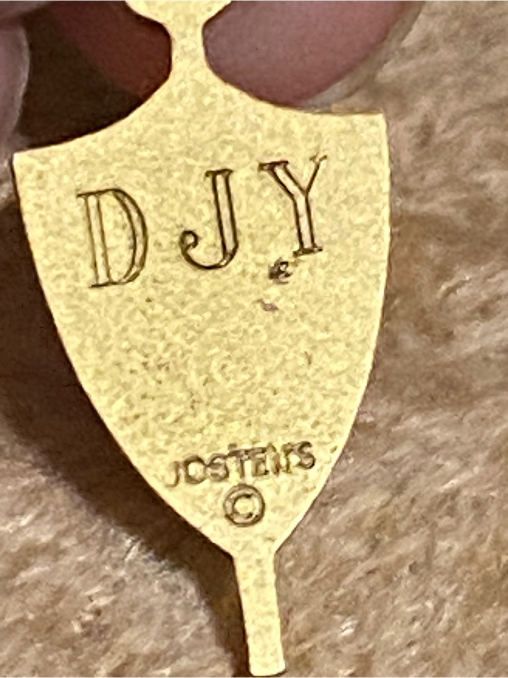 Dosteins Gold-Tone Shield Pendant with DJY Engraving